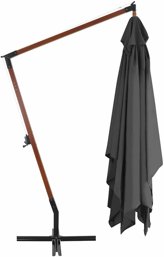 Gembinis sodo skėtis su mediniu stulpu, antracito, 400x300cm