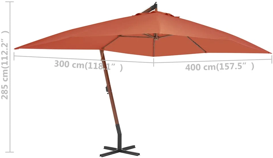 Gembinis sodo skėtis su mediniu stulpu, terakota, 400x300cm