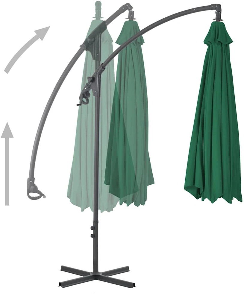 Gembinis sodo skėtis su plieniniu stulpu, žalias, 300cm