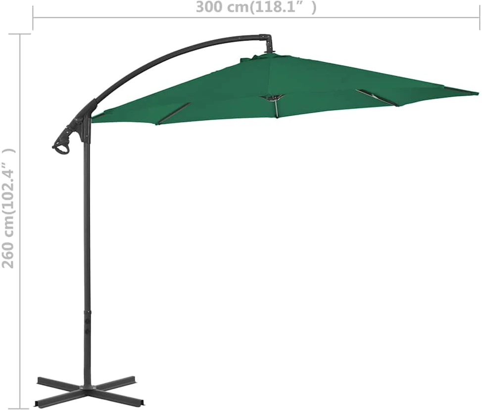 Gembinis sodo skėtis su plieniniu stulpu, žalias, 300cm