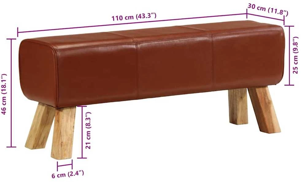 Gimnastikos arklys, rudas, 110cm, tikra oda ir mango masyvas