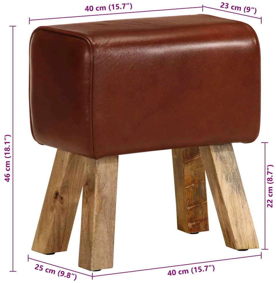 Gimnastikos arklys, rudas, 38cm, tikra oda ir mango masyvas