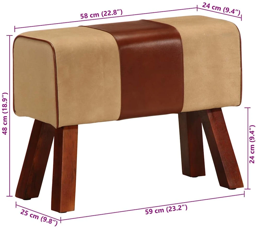 Gimnastikos arklys, rudas, 58cm, tikra oda ir mango masyvas