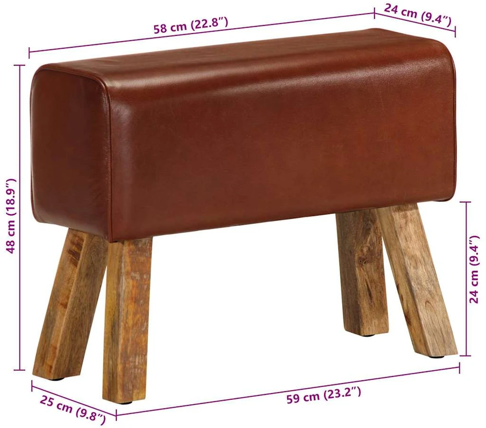 Gimnastikos arklys, rudas, 58cm, tikra oda ir mango masyvas