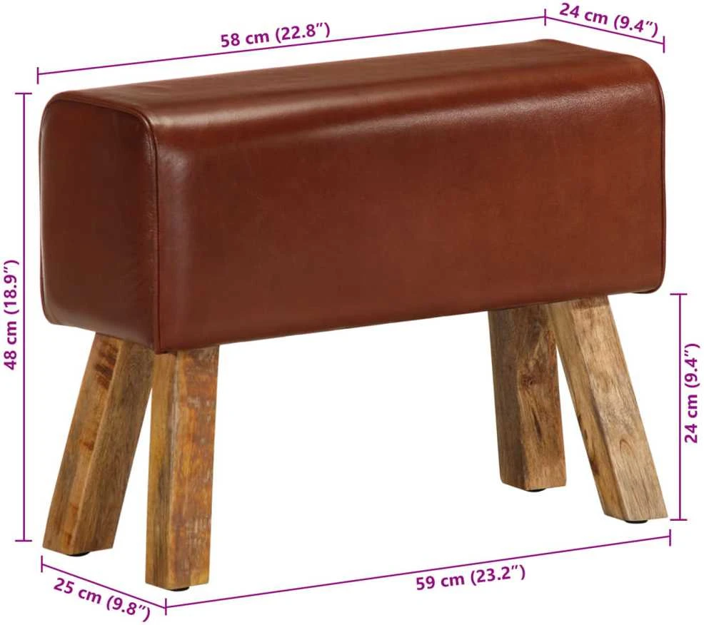 Gimnastikos arklys, rudas, 58cm, tikra oda ir mango masyvas