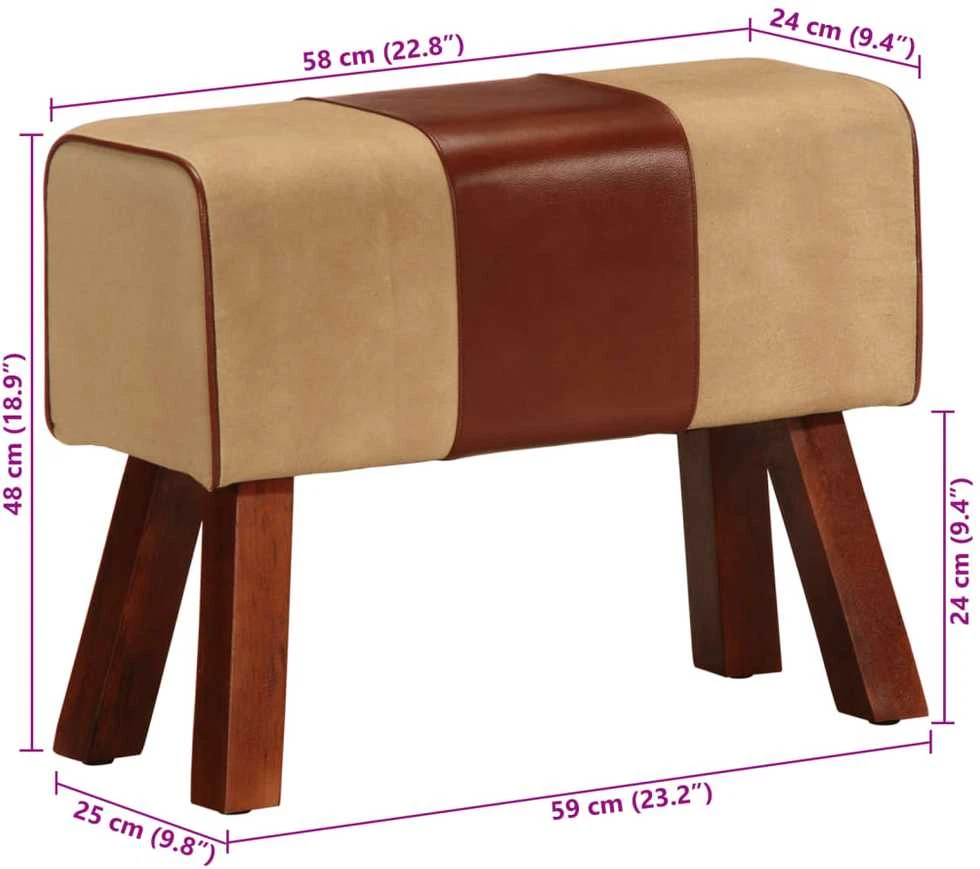 Gimnastikos arklys, rudas, 58cm, tikra oda ir mango masyvas