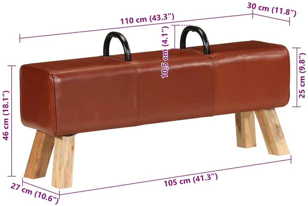 Gimnastikos arklys, rudos spalvos, 110cm, tikra oda
