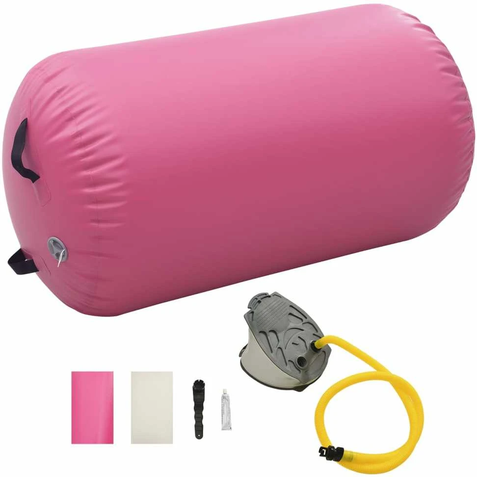 Gimnastikos ritinys su pompa, rožinis, 100x60cm, PVC