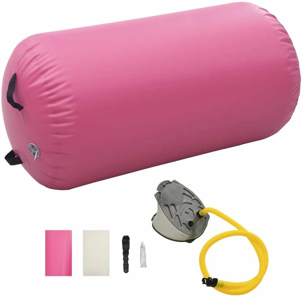 Gimnastikos ritinys su pompa, rožinis, 120x75cm, PVC