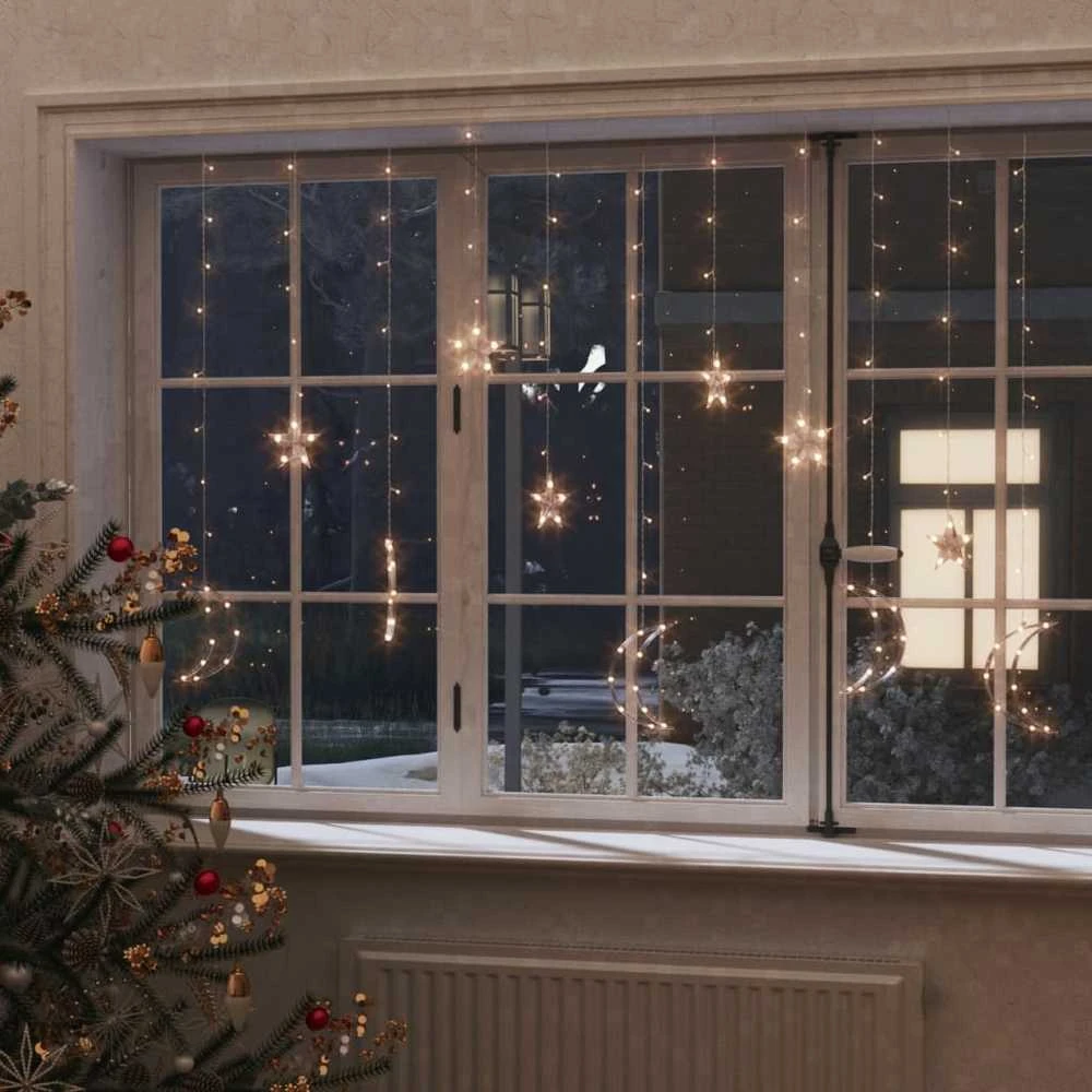 Girlianda žvaigždės ir mėnuliai, 138 šiltos baltos LED lemputės
