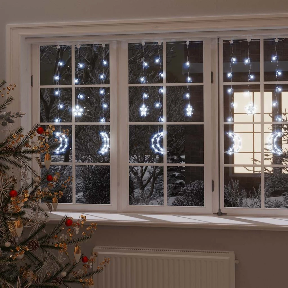 Girlianda žvaigždės ir mėnuliai, 345 šaltos baltos LED lemputės