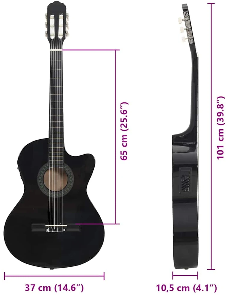 Gitaros rinkinys su ekvalaizeriu, 12 dalių, juodas, 6 stygos