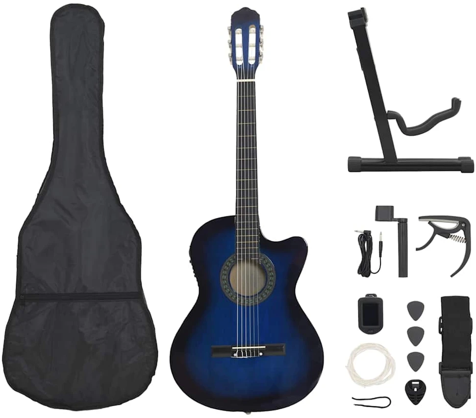 Gitaros rinkinys su ekvalaizeriu, 12 dalių, mėlynas, 6 stygos