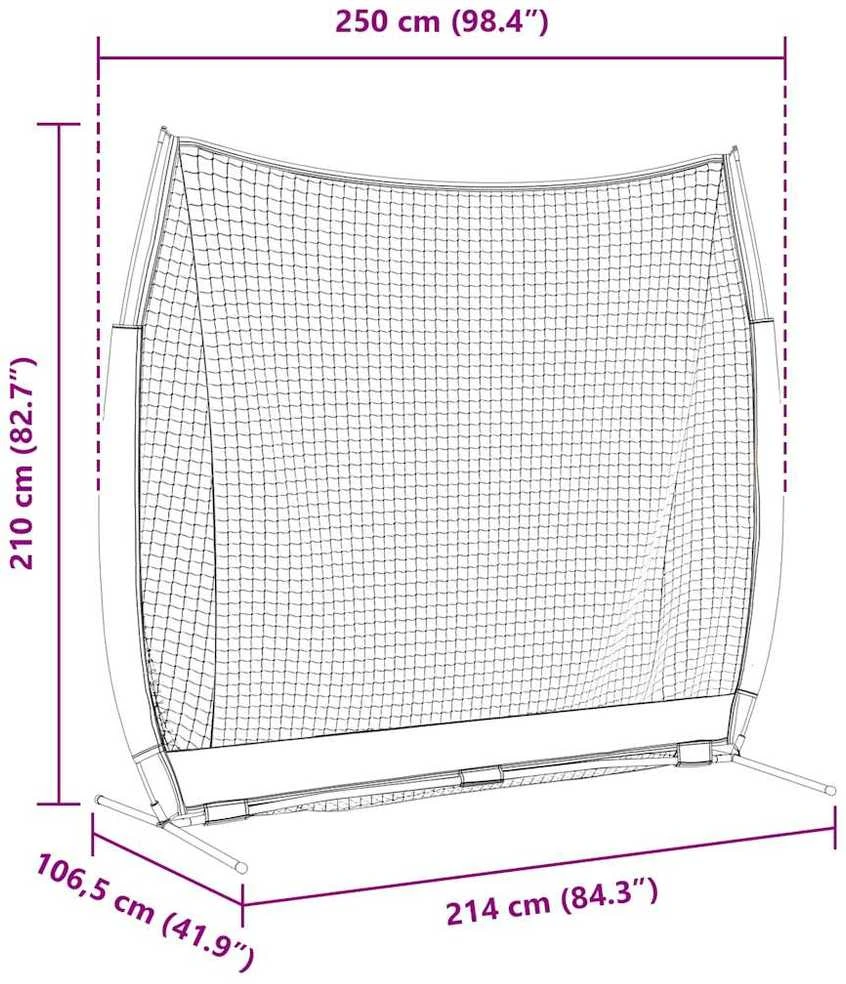 Beisbolo treniruočių tinklas Juoda 250 x 106,5 x 210 cm