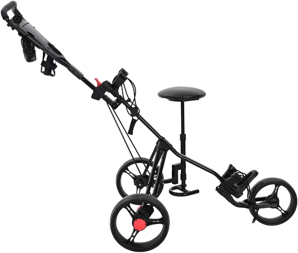 Golfinis vežimėlis su sėdyne Juoda 95 x 69 x 114 cm Geležis