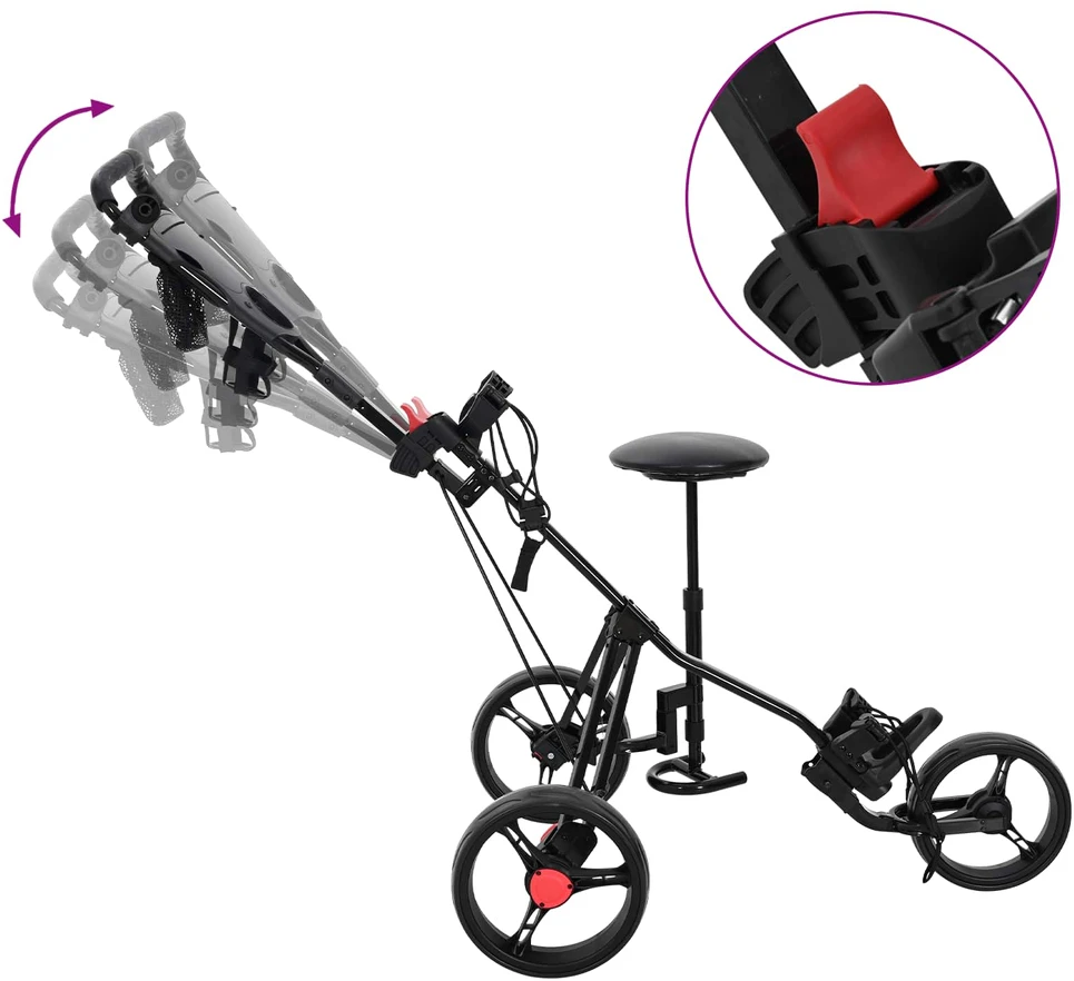 Golfinis vežimėlis su sėdyne Juoda 95 x 69 x 114 cm Geležis
