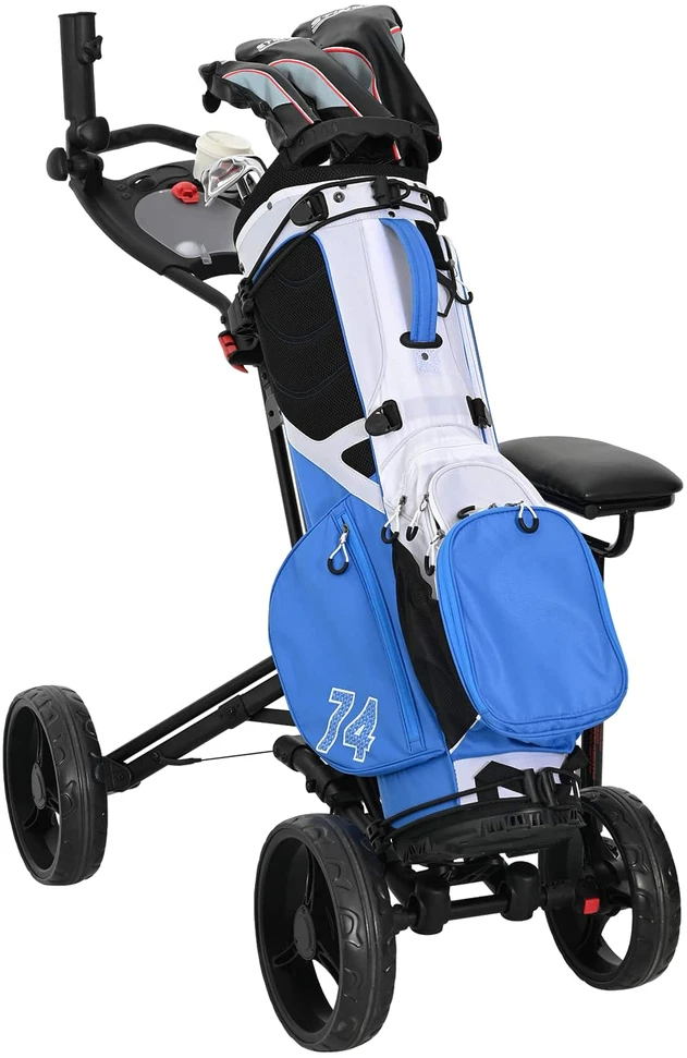 Golfinis vežimėlis su sėdyne Juoda Aliuminis Sulankstomas