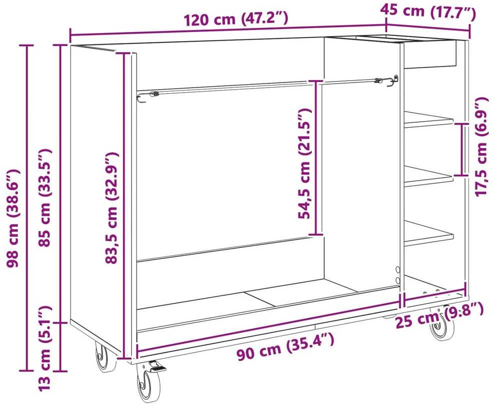 Golfo spinta su ratu Paprastas Pilkas Sonoma 120 x 45 x 98 cm