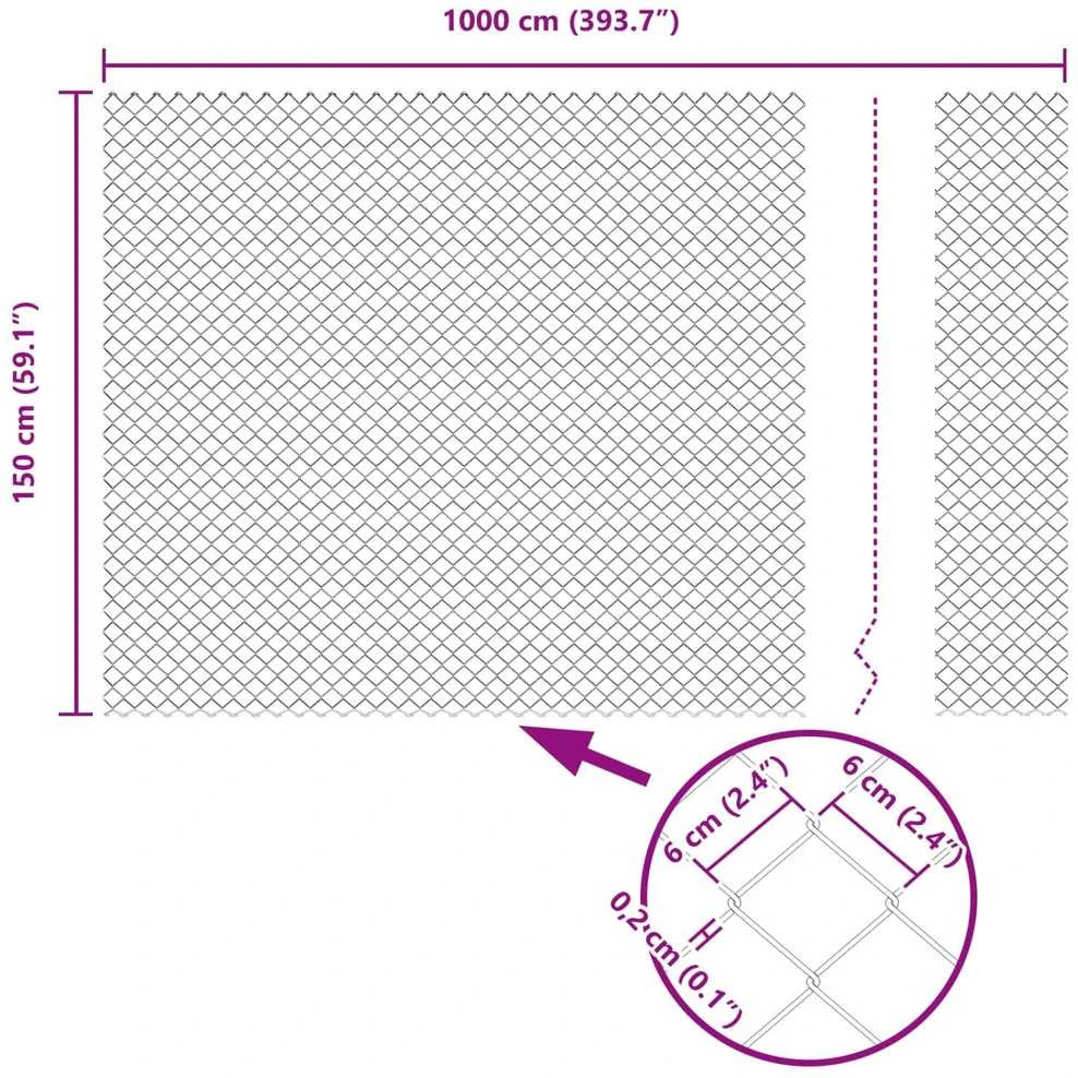 Grandinės ryšio tvora 10 x 1,5 m Galvanizuotas plienas