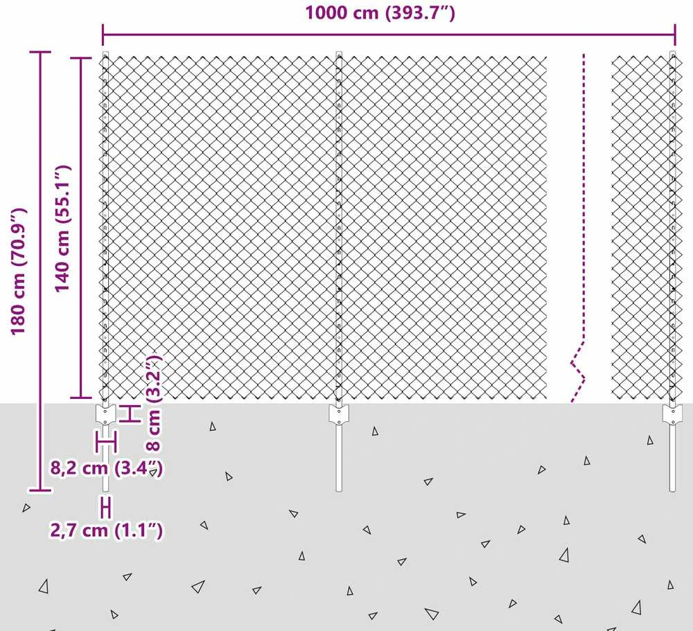 Grandininės tvoros su stulpeliu 10 x 1,4 m Sidabrinė Tinklelis