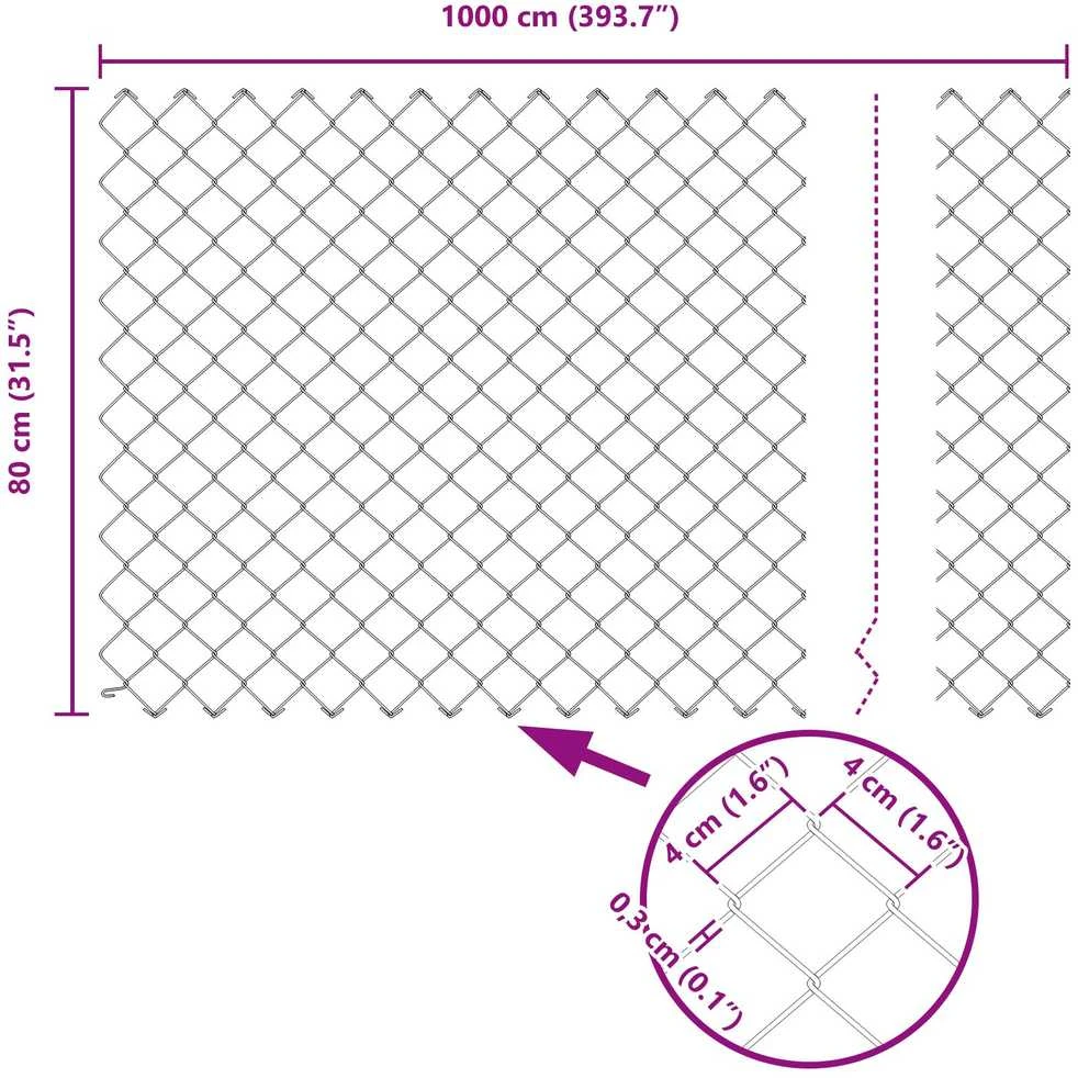 Grandininė tvora su smaigaliais 10 x 0,8 m Sidabrinė Tinklelis
