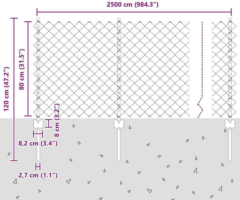 Grandininės tvoros su stulpeliu 25 x 0,8 m