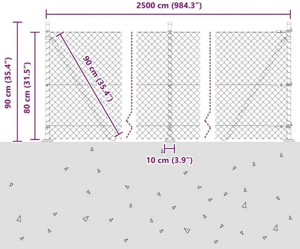 Grandininė tvora su betono baze 25 x 0,8 m Sidabrinė Tinklelis