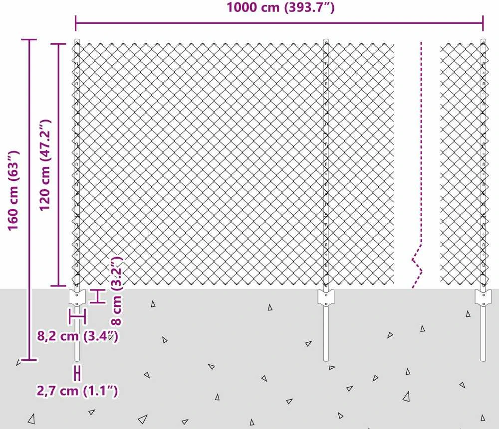 Grandininės tvoros su stulpeliu 10 x 1,2 m Sidabrinė Tinklelis