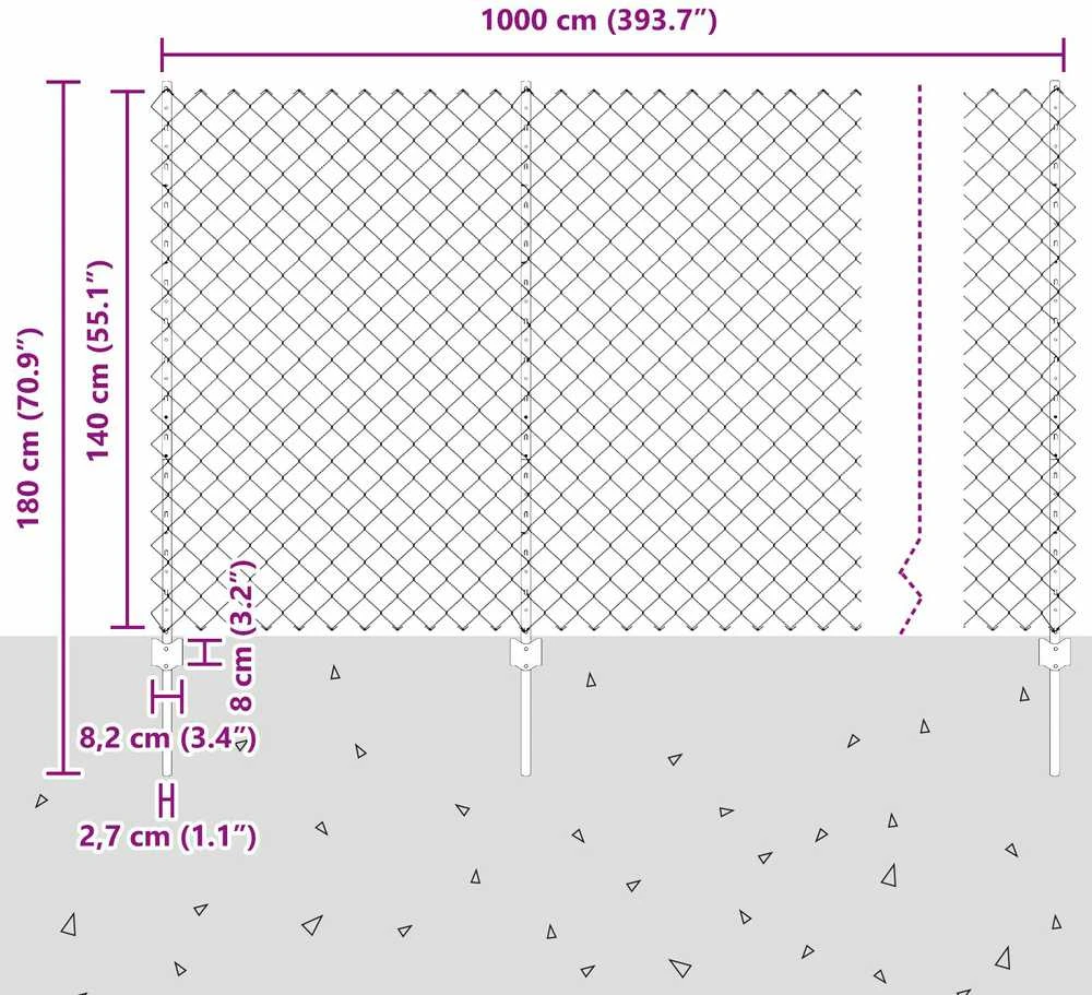 Grandininės tvoros su stulpeliu 10 x 1,4 m PVC dengtas plienas