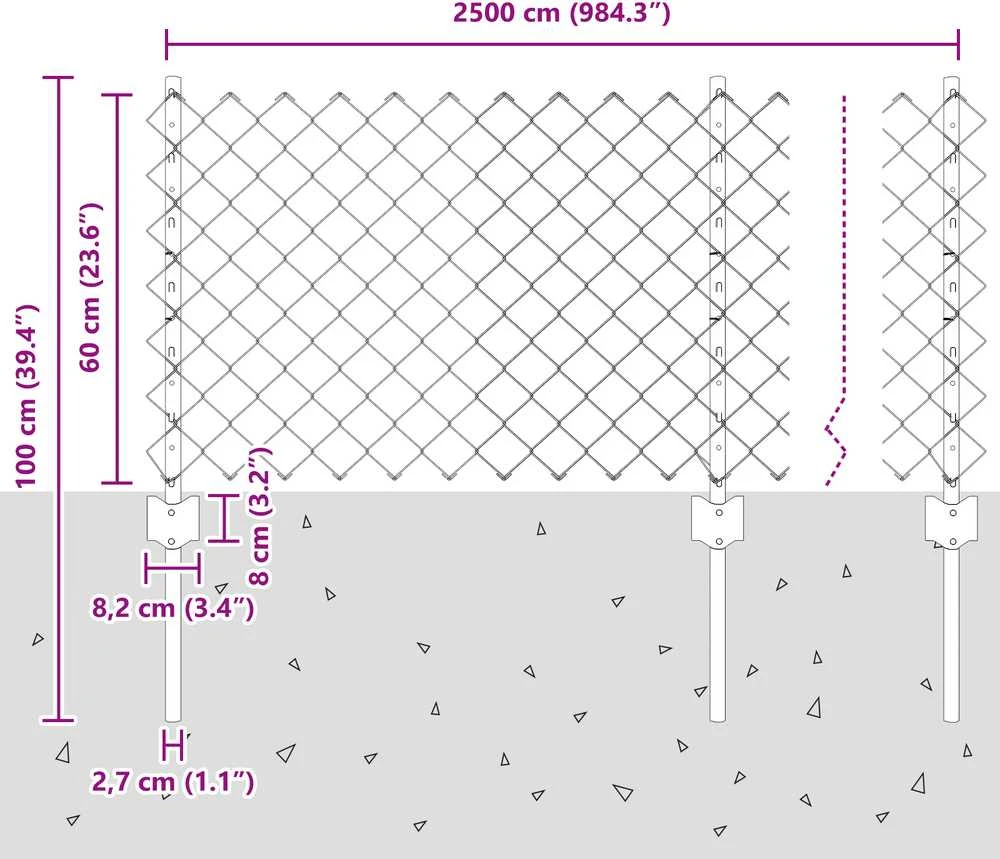 Grandininės tvoros su stulpeliu 25 x 0,6 m Sidabrinė Tinklelis