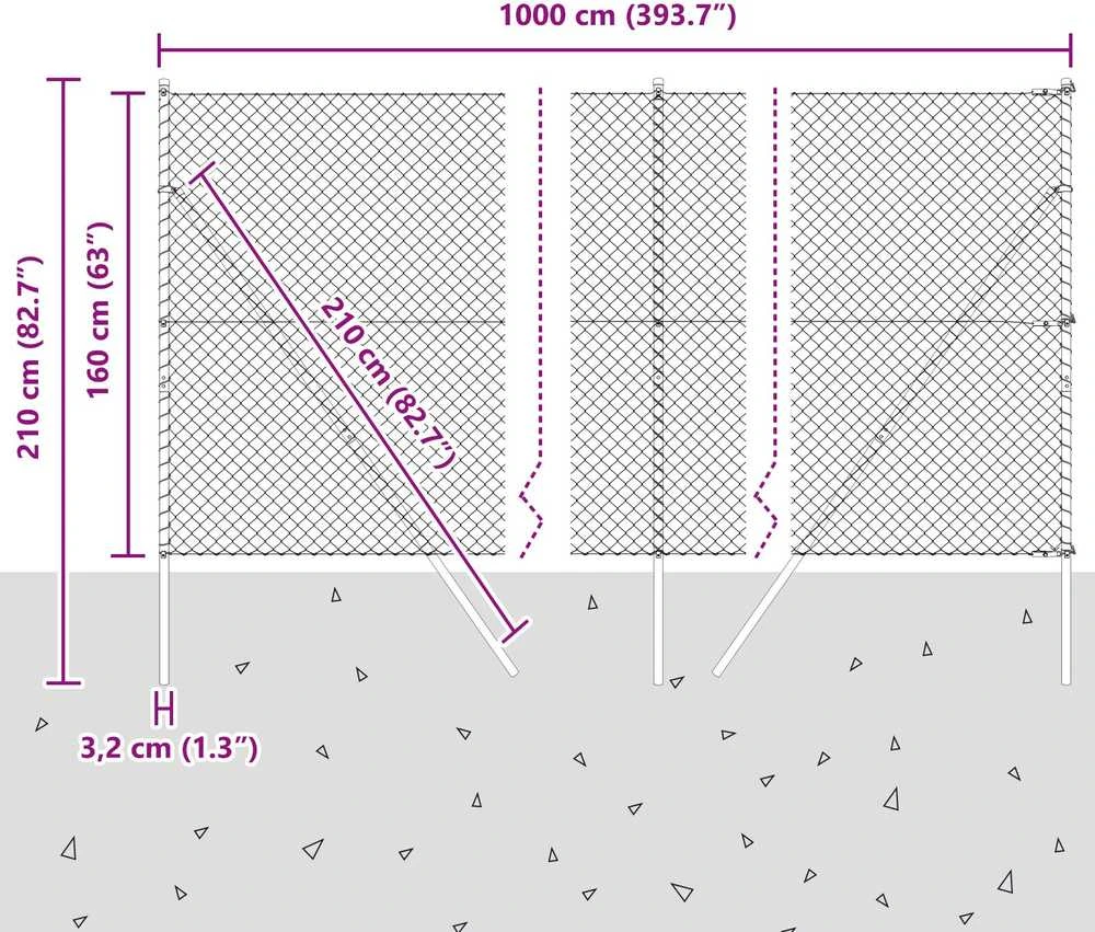Grandinės tvoros tvirtinimas 10 x 1,6 m Galvanizuotas plienas