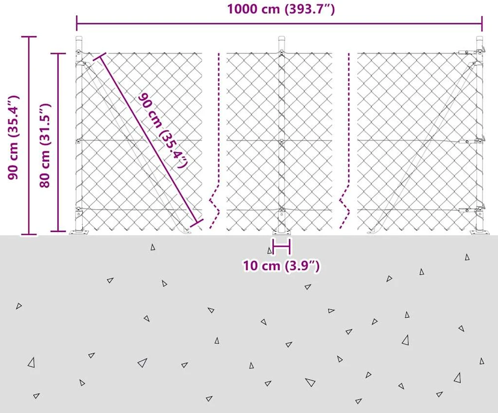 Grandininė tvora su betono baze 10 x 0,8 m PVC dengtas plienas