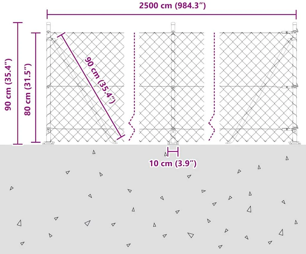 Grandininė tvora su betono baze 25 x 0,8 m Sidabrinė Tinklelis