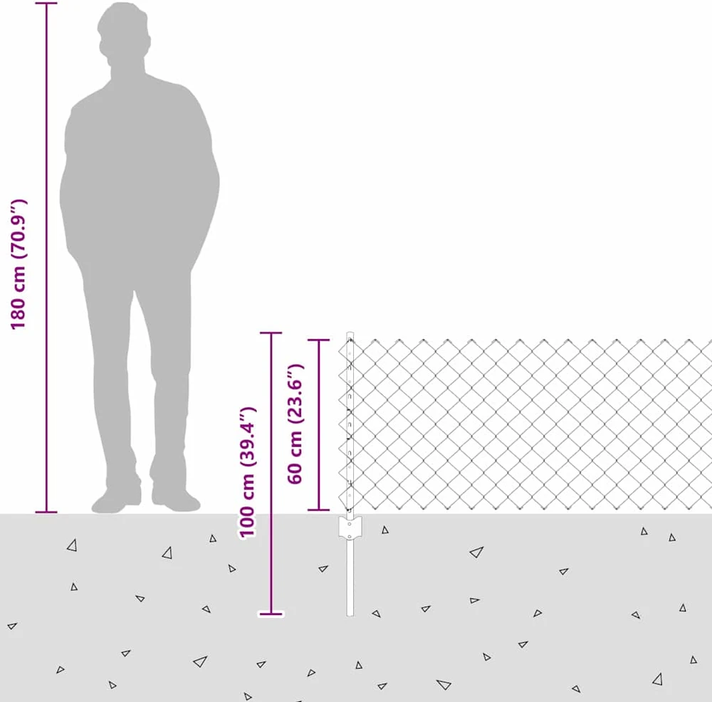 Grandininės tvoros su stulpeliu 25 x 0,6 m Sidabrinė Tinklelis