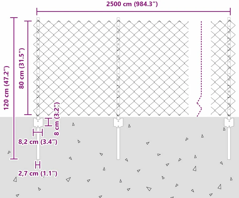 Grandininės tvoros su stulpeliu 25 x 0,8 m
