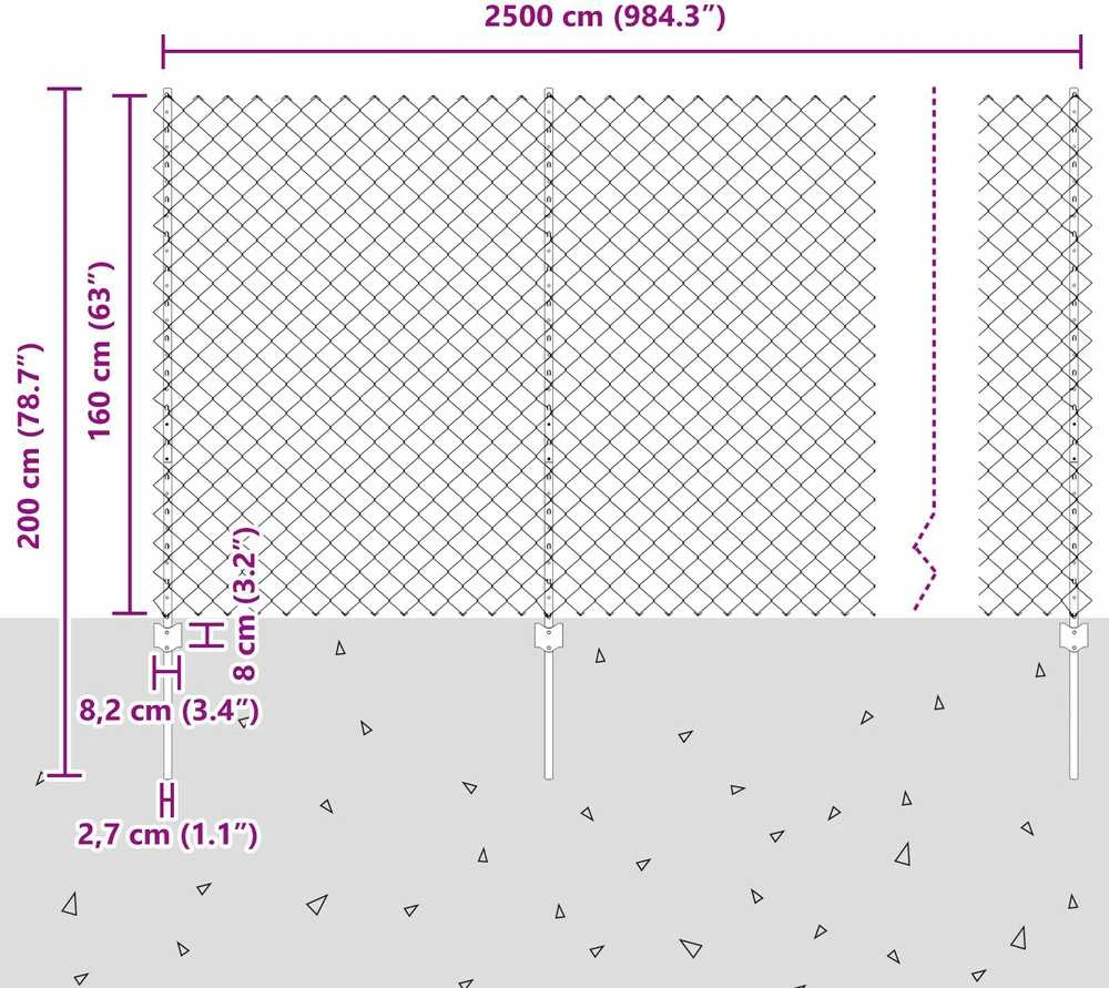 Grandininės tvoros su stulpeliu 25 x 1,6 m PVC dengtas plienas