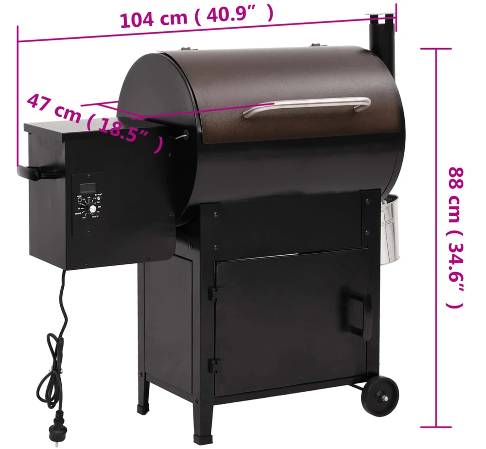 Granulinė kepsninė su kaminu, juodos spalvos, 104cm, geležis