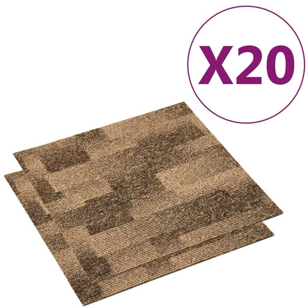 Grindų kilimas 20 vnt. Ruda 50 x 50 cm PP Žemas plaukas
