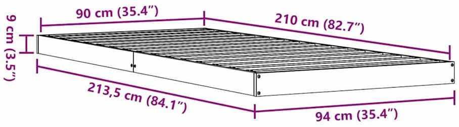 Lova Grindų lovos rėmas Balta 90 x 210 cm Kietos pušies mediena