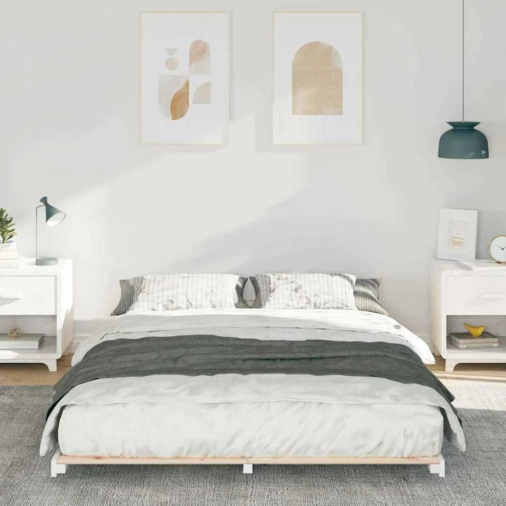 Lova Lovos rėmas Balta 160 x 210 cm Kietos pušies mediena