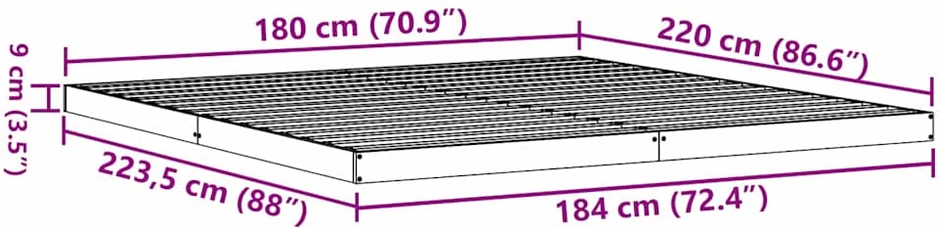 Lova Grindų lovos rėmas Balta 180 x 220 cm Kietos pušies mediena