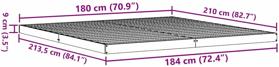 Lova Grindų lovos rėmas Balta 213,5 x 184 x 9 cm