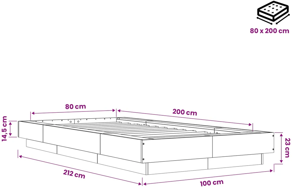 Lova Grindų lovos rėmas Balta 80 x 210 cm Apdirbta mediena