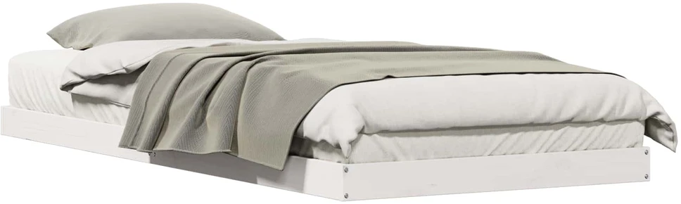 Lova Grindų lovos rėmas Balta 90 x 210 cm Kietos pušies mediena