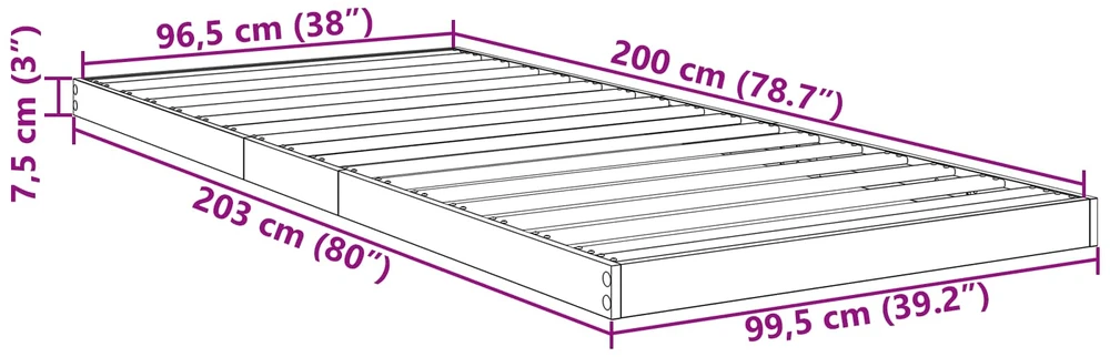 Lova Grindų lovos rėmas Betono pilka 100 x 200 cm Apdirbta mediena