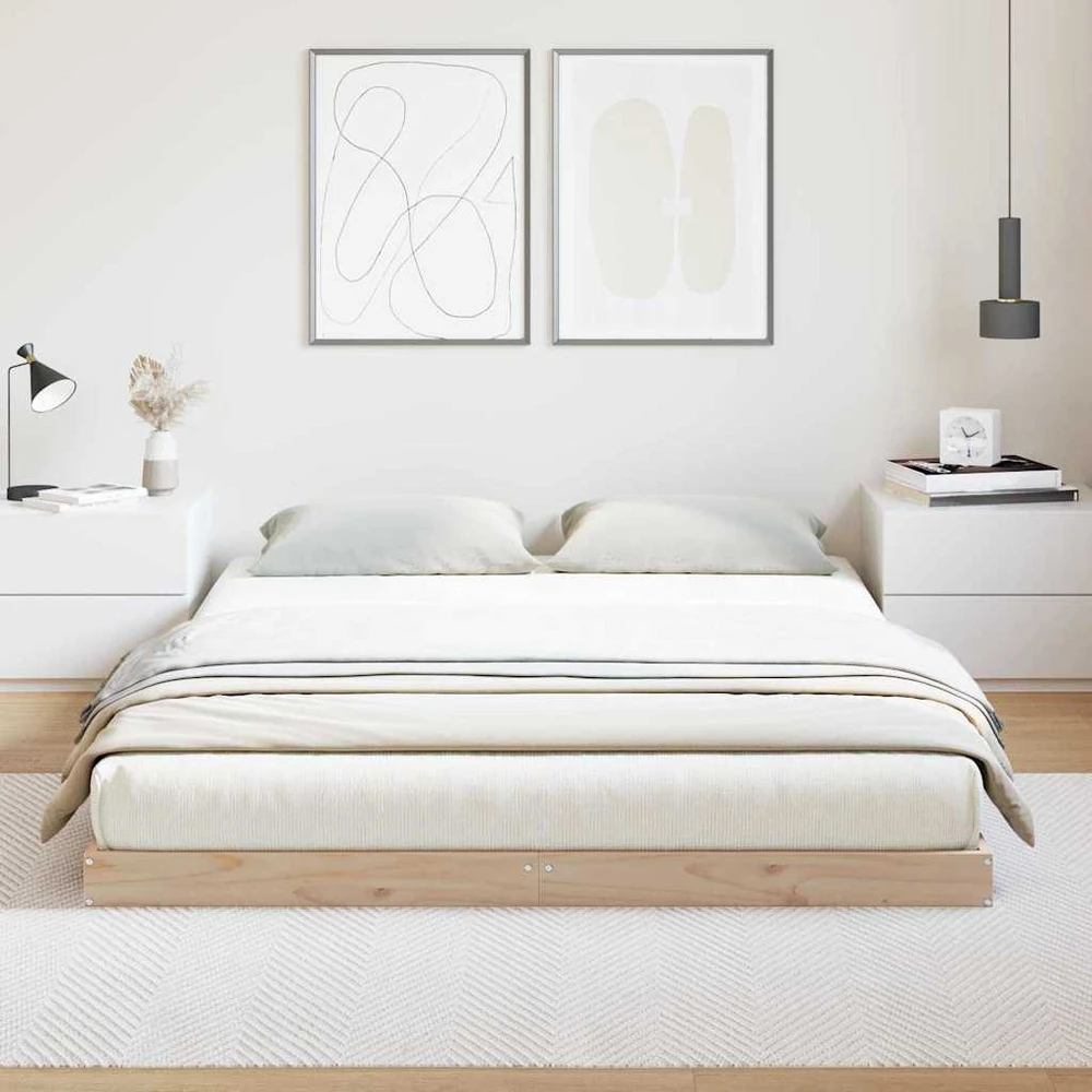 Lova Grindų lovos rėmas Natūrali 140 x 220 cm Kietos pušies mediena