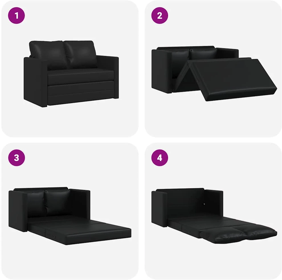 Grindų sofa-lova, 2-1, juoda, 112x174x55cm, dirbtinė oda