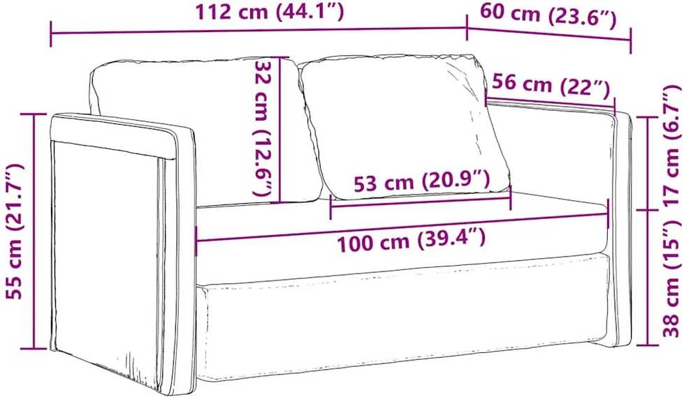 Grindų sofa-lova, 2-1, juodos spalvos, 112x174x55cm, audinys