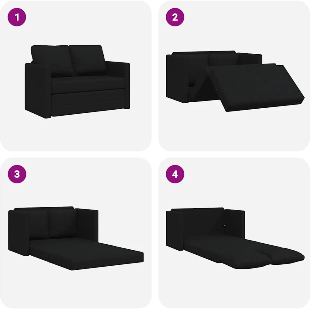 Grindų sofa-lova, 2-1, juodos spalvos, 112x174x55cm, audinys