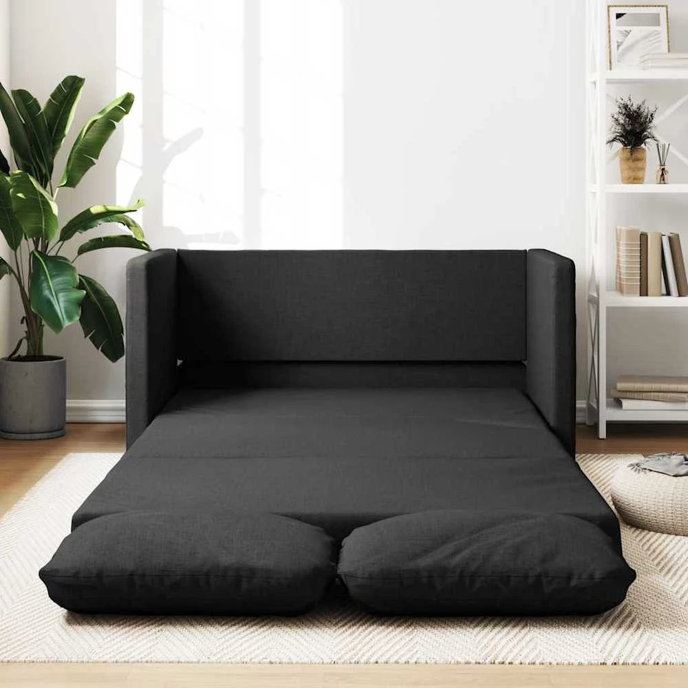 Grindų sofa-lova, 2-1, juodos spalvos, 112x174x55cm, audinys